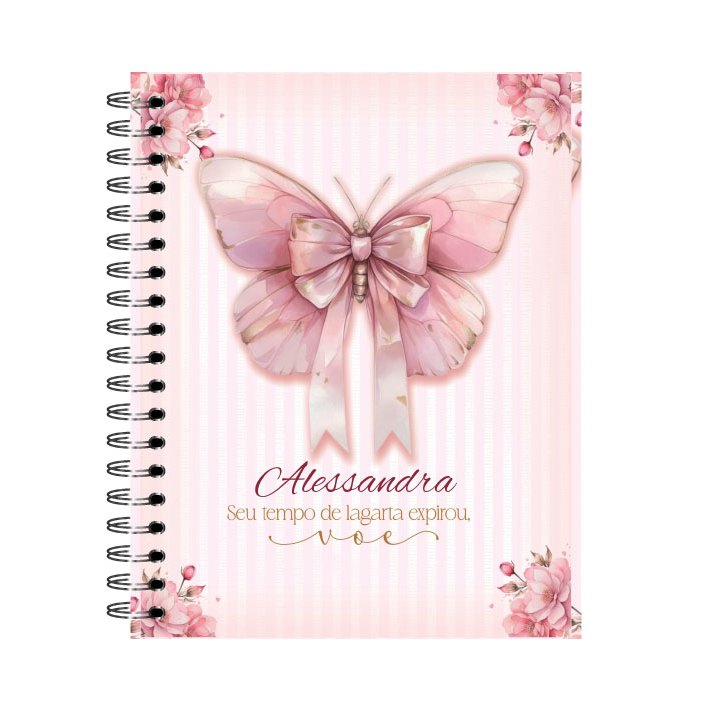 CADERNO BORBOLETA FLORAL PERSONALIZADO COM SEU NOME A5 192 PÁGINAS CAPA DURA