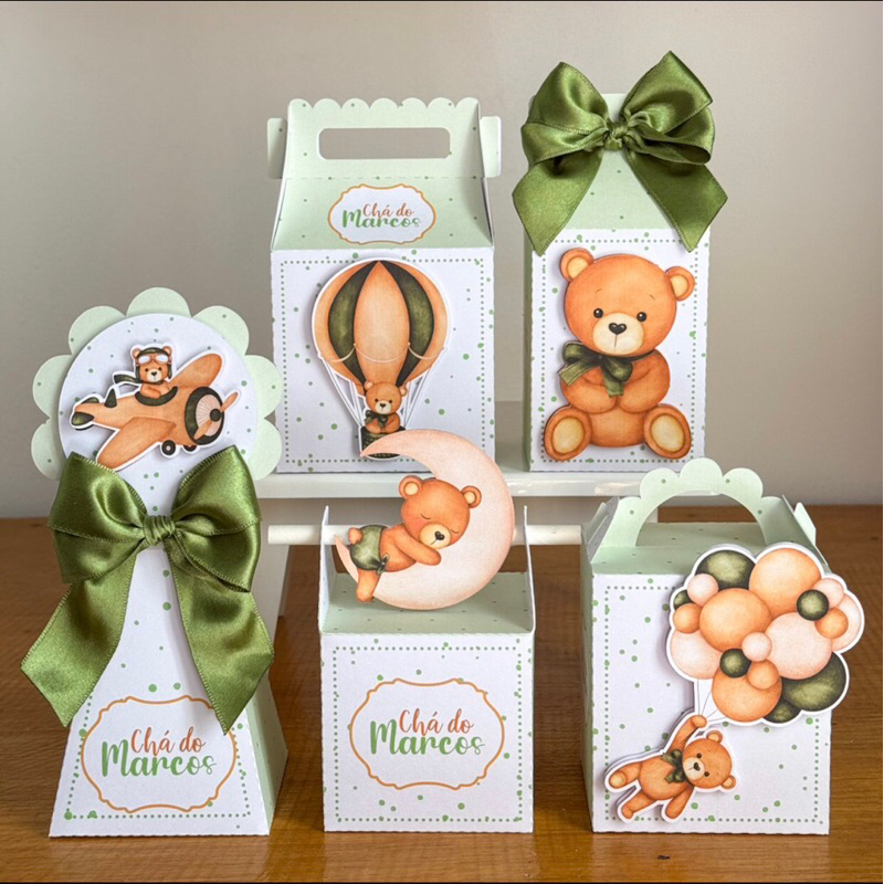 kit Pegue e monte Ursinho verde - Caixinha personalizada - lembrancinha Chá de bebê - maternidade - aniversário