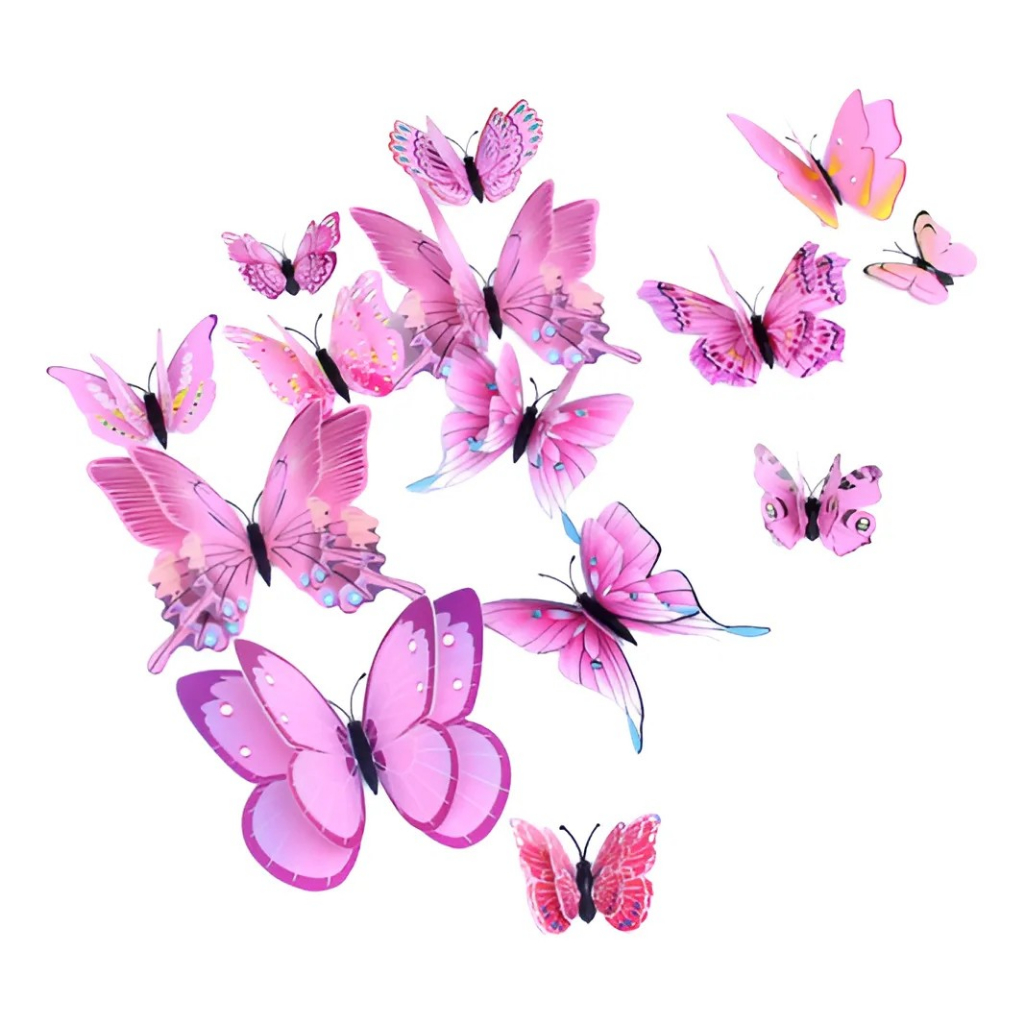 Kit Borboletas Rosa para Decoração de Casa Adesivos Parede 3D Imã Geladeira Enfeite Cozinha Decorar