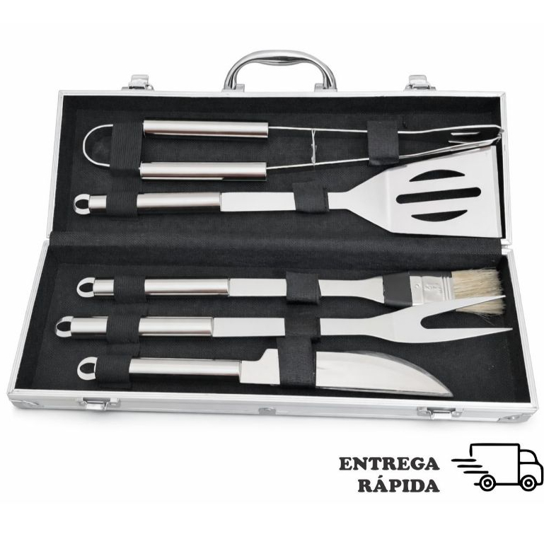 Kit Churrasco Profissional 5 Peças Com Maleta de Alumínio Em Promoção