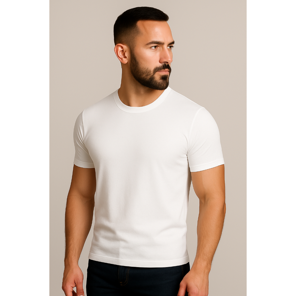 Camiseta Masculina Básica Slim Fit Gola Redonda Viscolycra