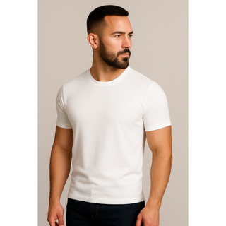 Camiseta Masculina Básica Slim Fit Gola Redonda Viscolycra