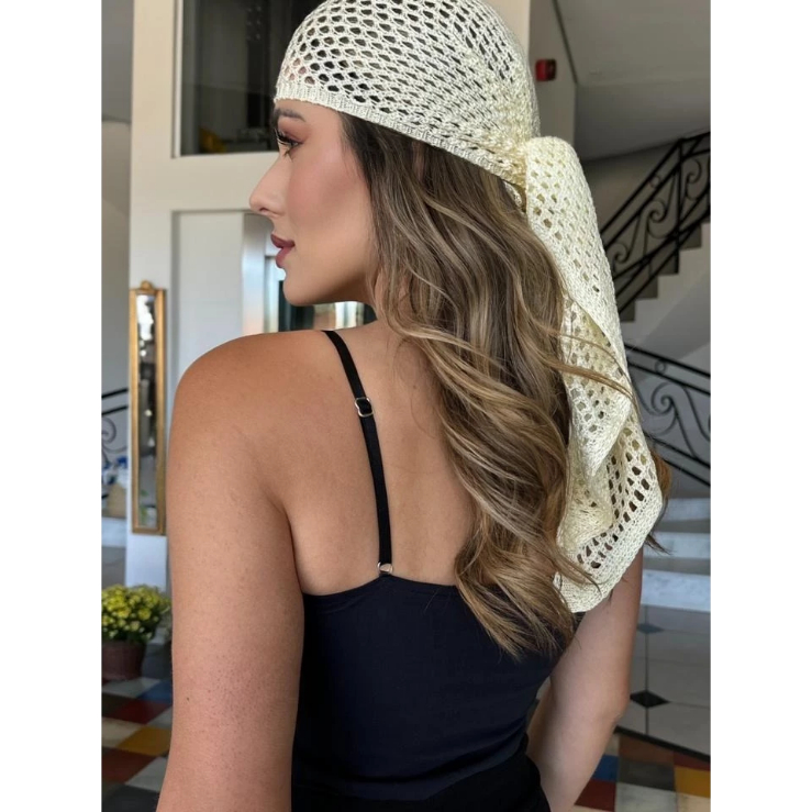 Lenço Bandana Tricot Ponto Croche Tendência Verão em Oferta na Shopee