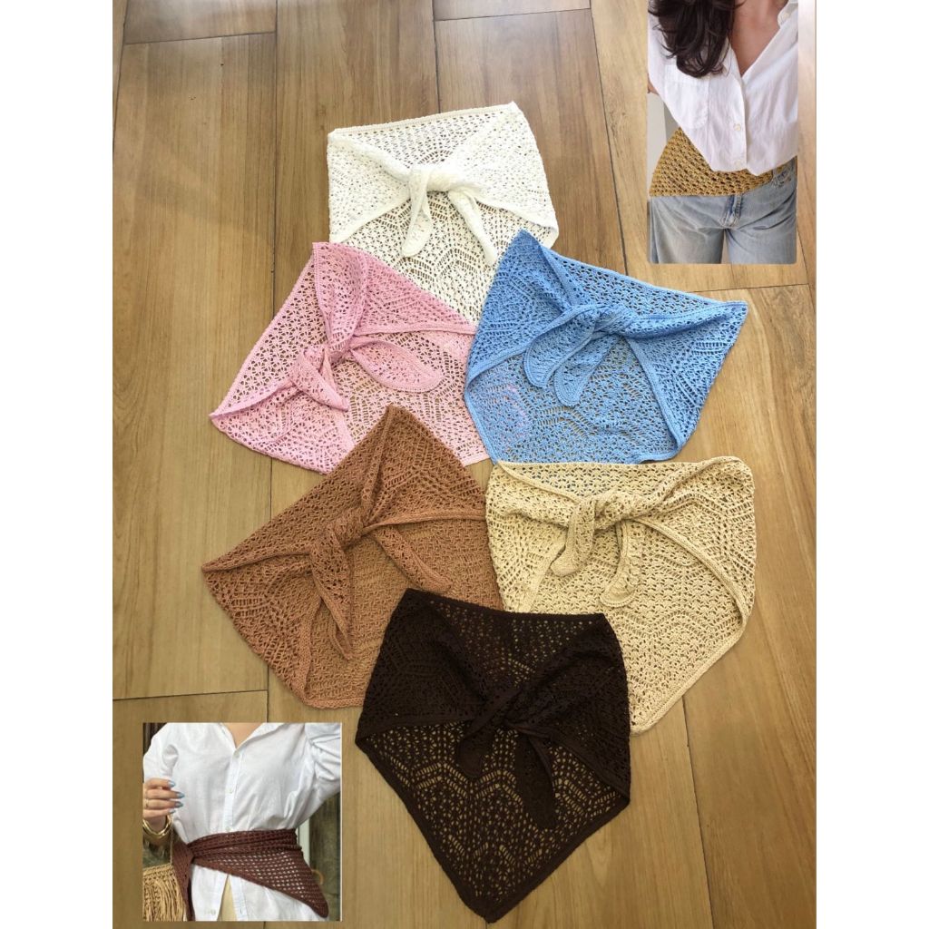 Lenço Bandana Tricot Ponto Croche Tendência Verão