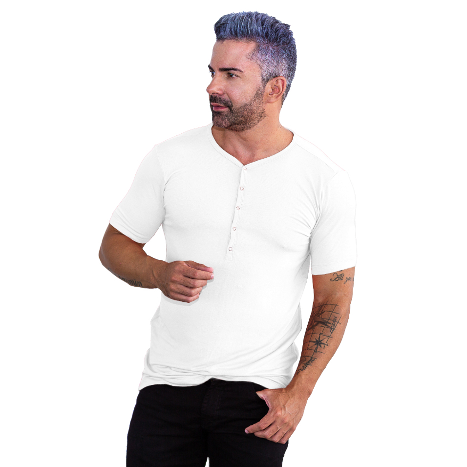 Camisa Henley Slim Botão De Pressão Masculina Várias Cores