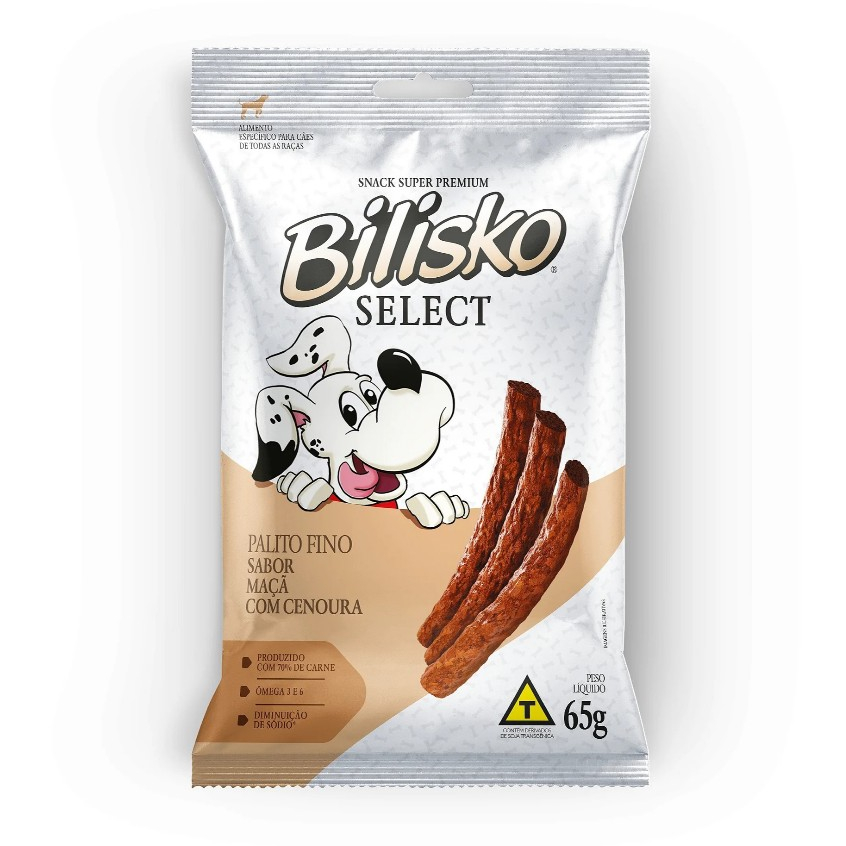 Petisco Palito Fino Para Cães Bilisko Sabor Maçã C/ Cenoura 65g Snack Palitinho Mastigável Adestramento e Recompensa
