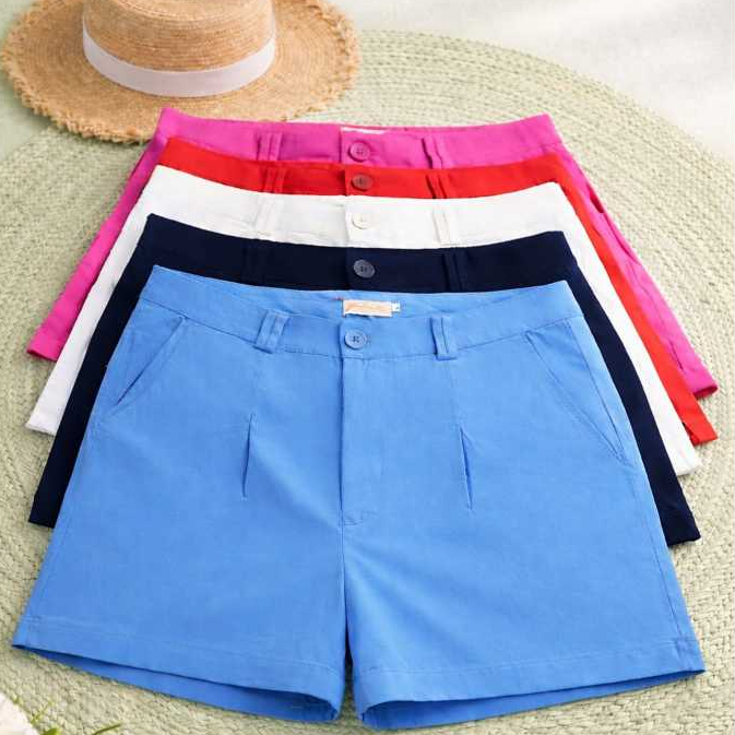Short Feminino Alfaiataria com Bolso - Acompanha Cinto | Social / Cintura Alta e Com Ziper - BARUCH