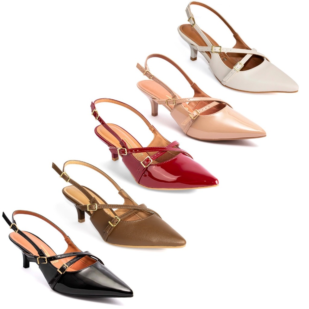 Scarpin Vizzano Slingback Feminino Salto Baixo Fivelas