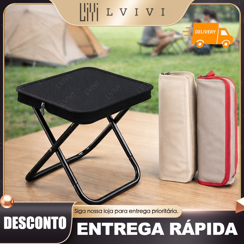 Banqueta dobrável de alumínio para camping/praia/pesca com bolso com zíper