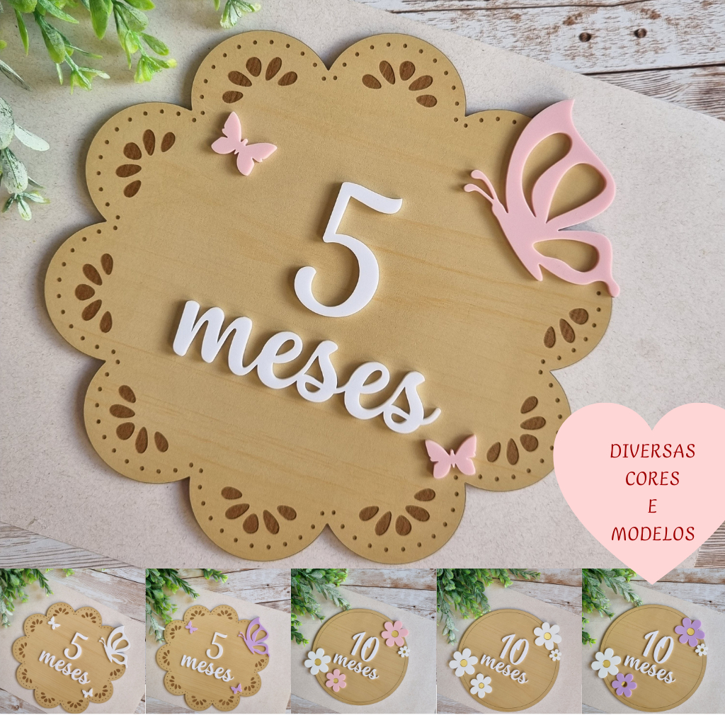 Envio rápido - Kit Plaquinha Mesversário Diversos Modelos com tema Jardim de Borboletas e Flores