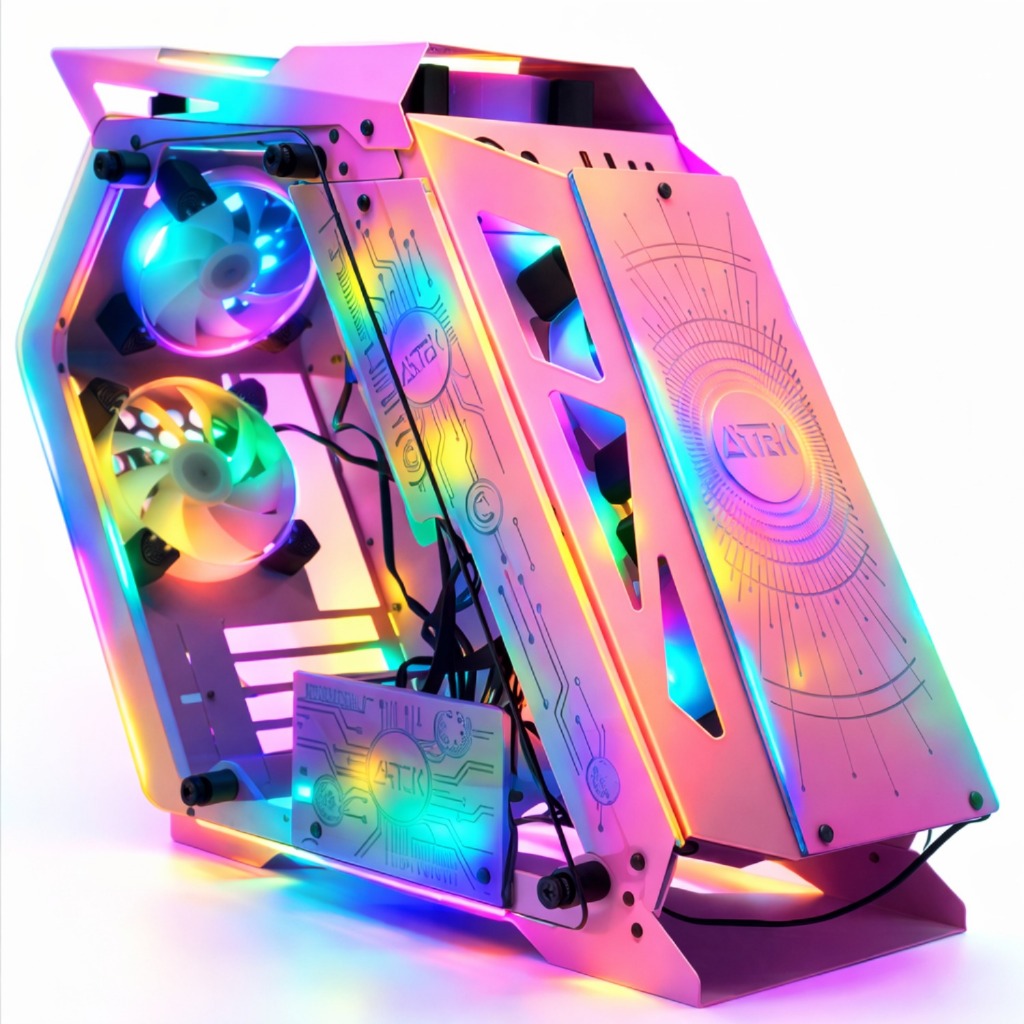 Gabinete PC Gamer Rosa Vidro Temperado Triplo Compatível M-ATX Mini-ATX Airflow Alta Ventilação
