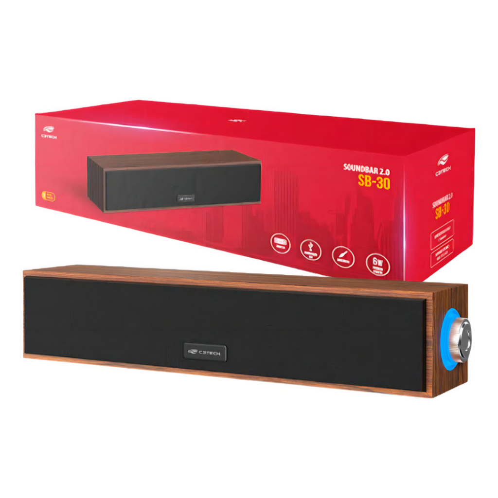 Soundbar Caixa som potente retro acabamento madeira pc computador notebook tv USB P2