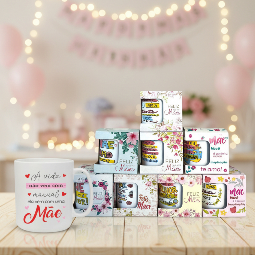 Kit 30 Canecas 450ml Sortidas Plásticas Dia das Mães Presente Lembrancinha