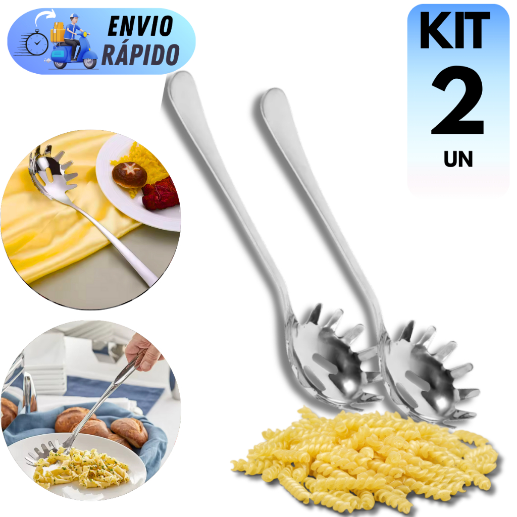 KIT 2 PEGADOR  MACARRÃO MASSAS  MULTIUSO DE  INOX PREMIUM UTENSILIOS PARA COZINHA RESTAURANTES  TALHER