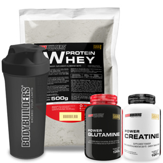 Kit Whey Protein 500g + Power Creatina 100g + Power Glutamina 100g + Coqueteleira - Bobybuilders em Oferta na Shopee