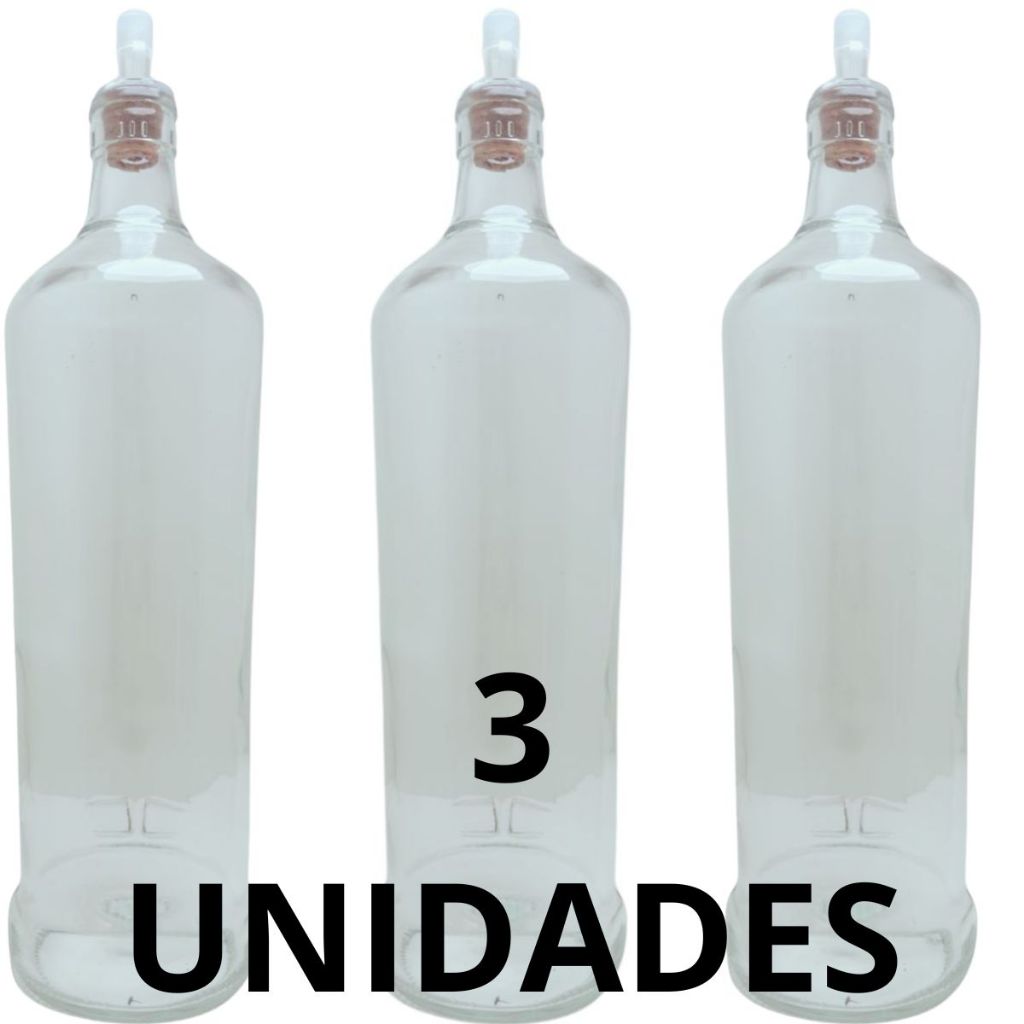 Garrafa de Vidro Transparente Com Tampa Em Rolha Dosador De 1 Litro