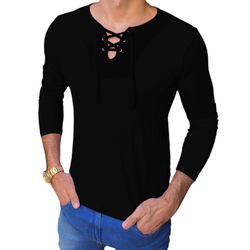 Camisa Masculina Bata Ilhós Slim Manga Longa Viscose