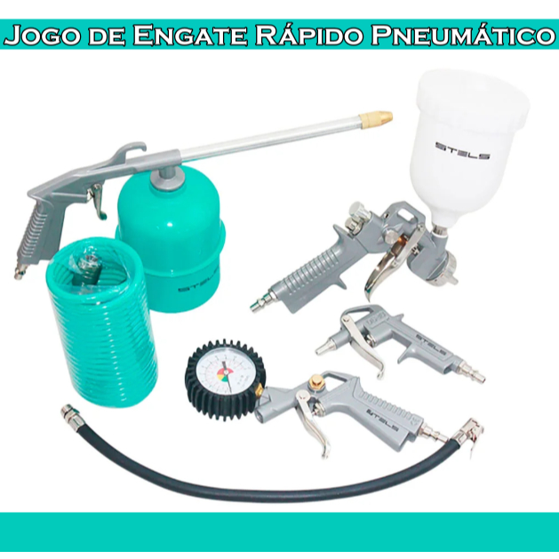 Jogo de Engate Rápido Pneumáticos com Pistola Tanque Alto Mangueira STELS 5730455