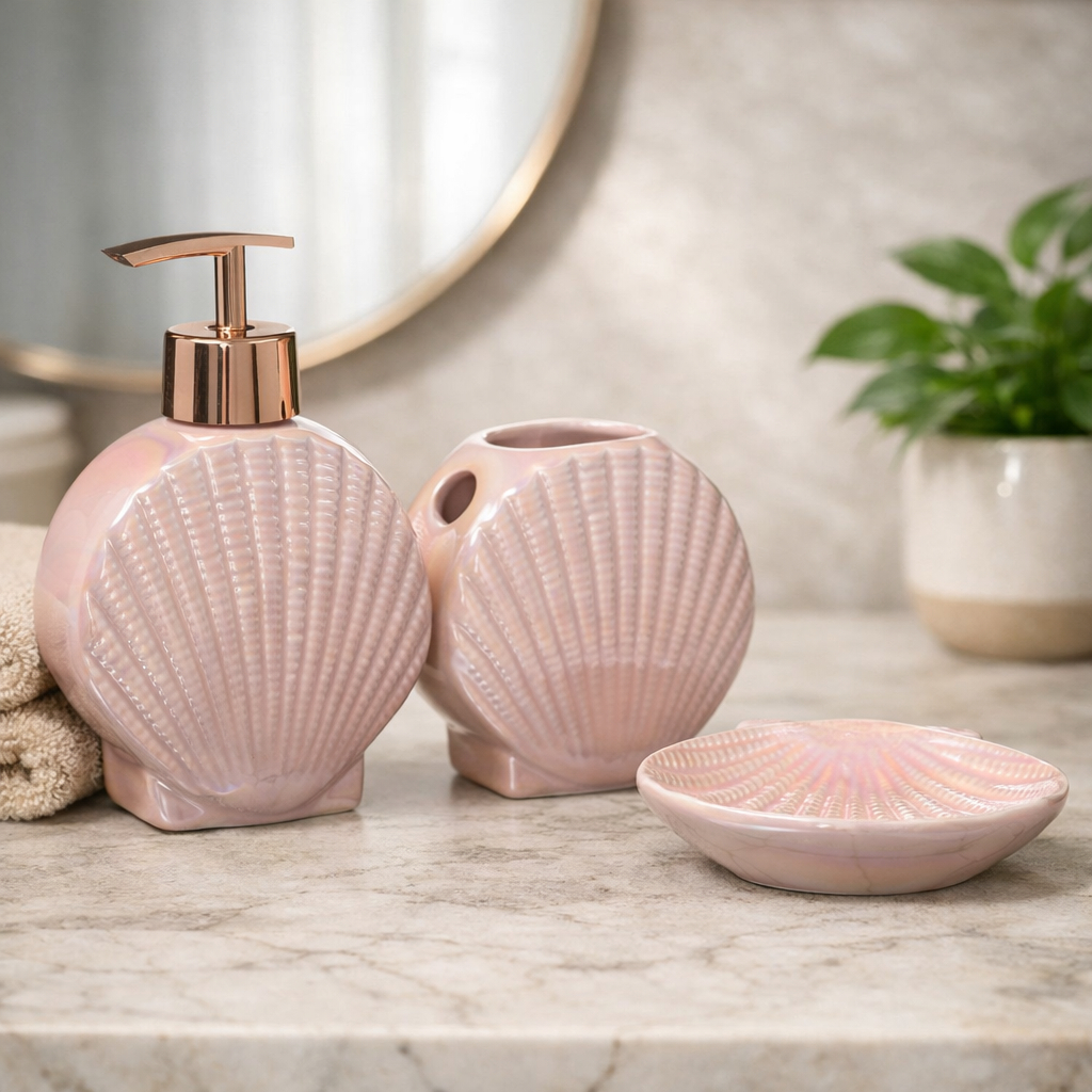 Kit Banheiro Lavabo Porta Sabonete Líquido / Fundo Do Mar 01 em Oferta na Shopee