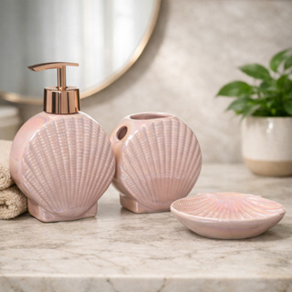 Kit Banheiro Lavabo Porta Sabonete Líquido / Fundo Do Mar 01 em Oferta na Shopee