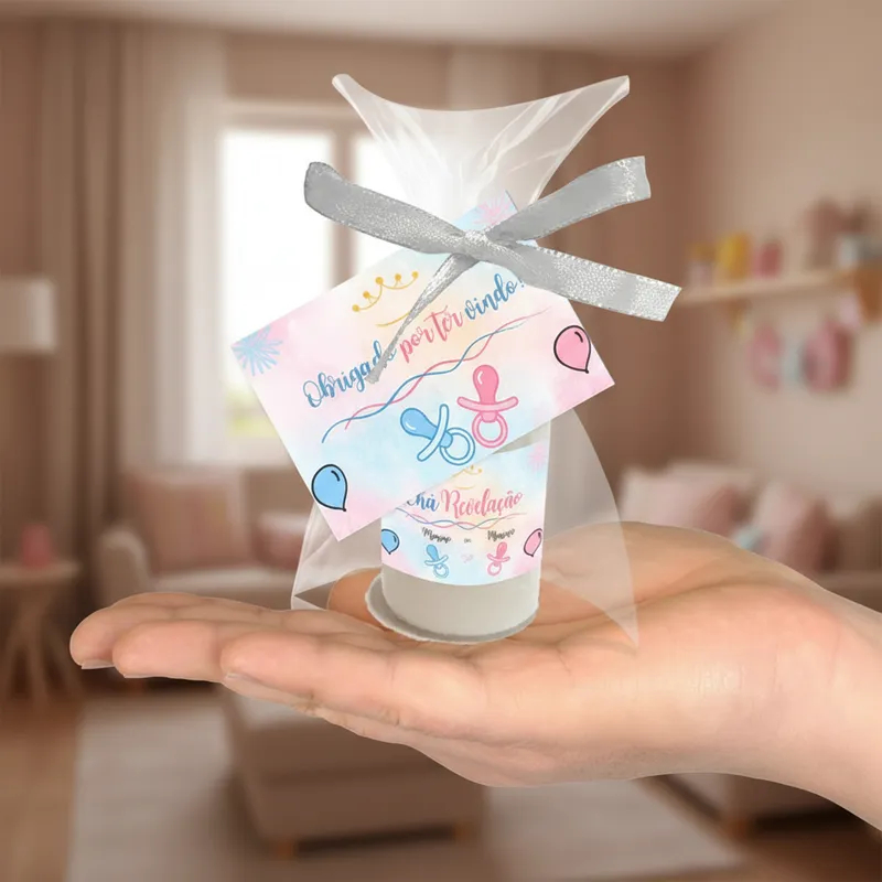 Kit 50 Lembrancinhas Chá Revelação Mini Hidratante Menino Menina Ursinhos Elefantinhos Azul e Rosa