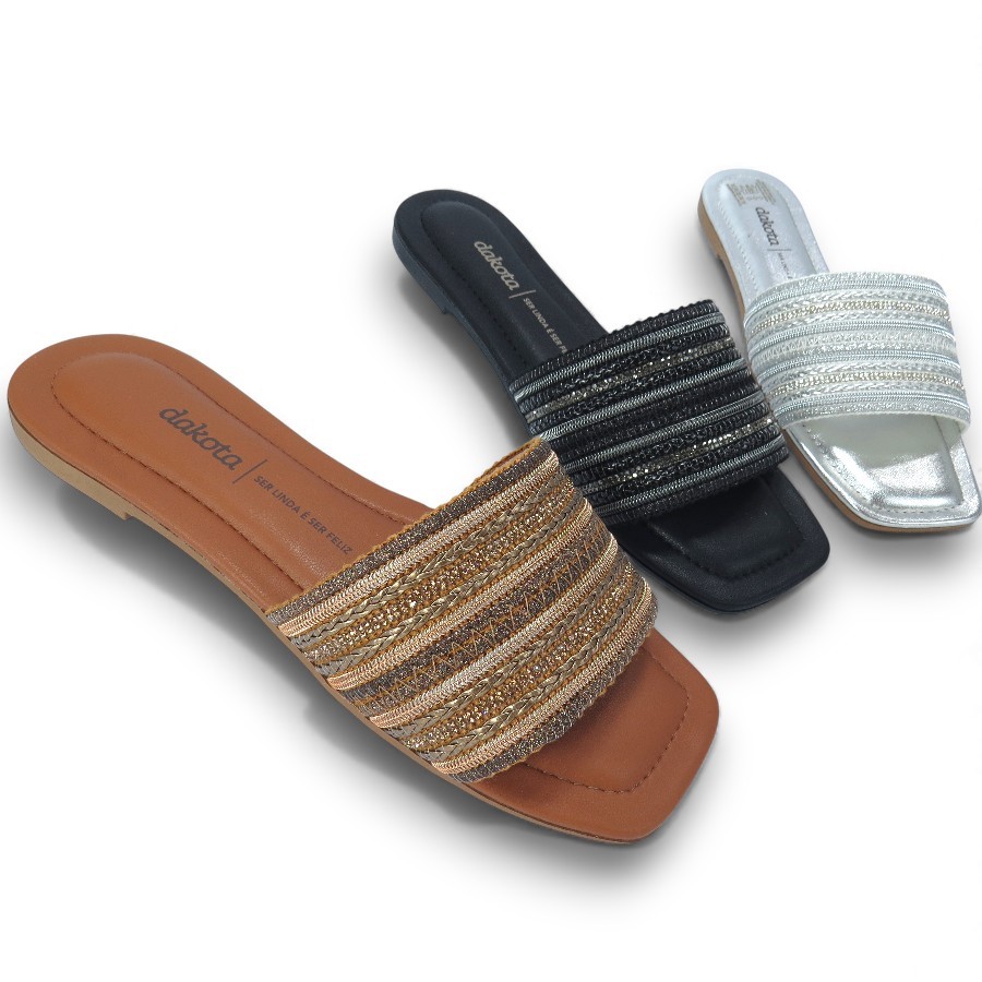 Sandália Rasteira Feminina Dakota Slide Metalizada Y8382 Casual em Oferta na Shopee