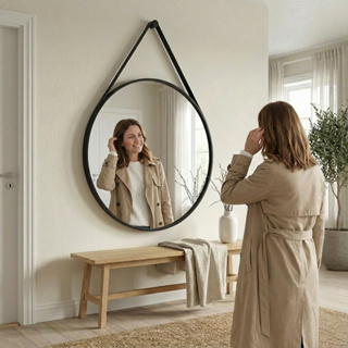 Espelho Redondo Adnet 80cm com Alça e Suporte Sala Hall Lavabo Banheiro  - Outlet Dos Espelhos em Oferta na Shopee