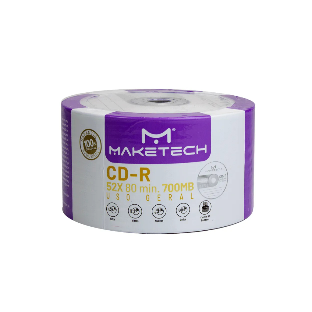 25 Unidades CD-R MakeTech - 700 MB 80min. - 52x - Com Logo