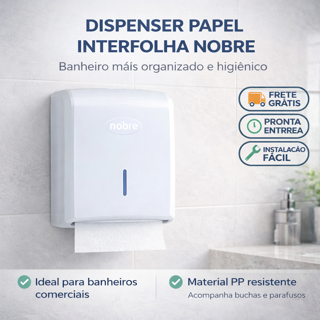 Dispenser Suporte Papel Toalha Interfolha Nobre | Uso Comercial | Banheiro Parede