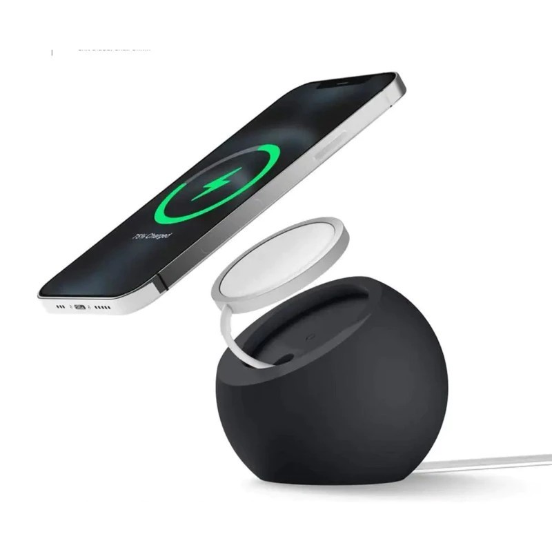 Kit Suporte + Carregador Magnético de Mesa em Silicone para iPhone 12 13 14 15 Pro Max MagSafe 2 em 1