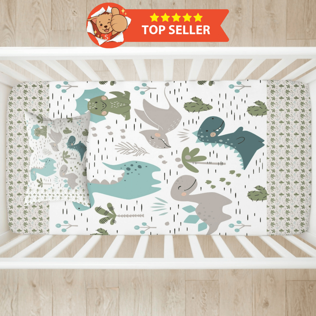 Lençol de Berço 2 peças (Lençol Estampado + Fronha Estampada) Decoração Quarto de Bebê