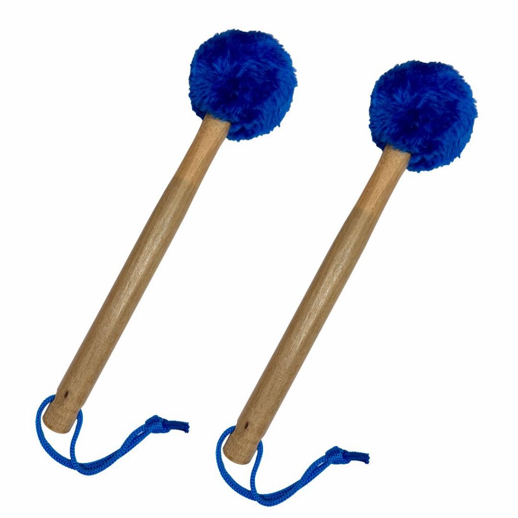 Kit C/2 Maçanetas Ponta Pelúcia Azul P/ Fanfarra / Surdo / Bumbo ( Baqueta / Banda Marcial / Par )  - R2946