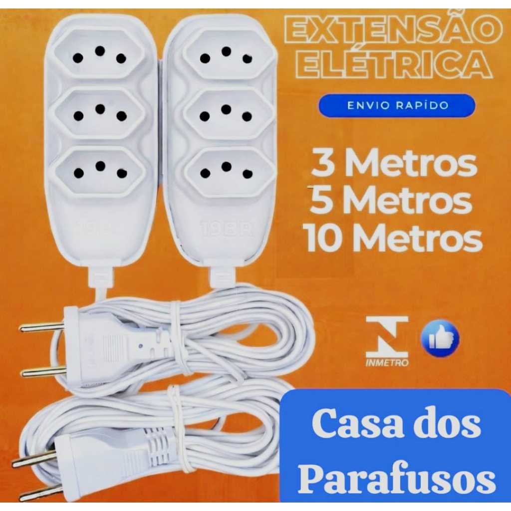 Extensão elétrica Extensão de Energia 3 Tomadas com 3 metros 5 metros 10 metros
