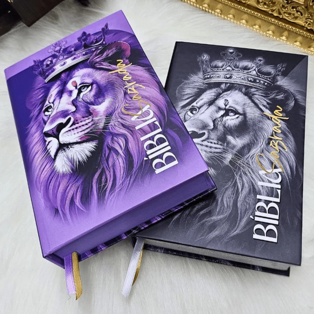 Kit 2 Bíblias Sagradas Feminina Masculina Harpa Cristã Letras MÉDIAS Personalizada Vermelho Roxa Fé — imagem 1