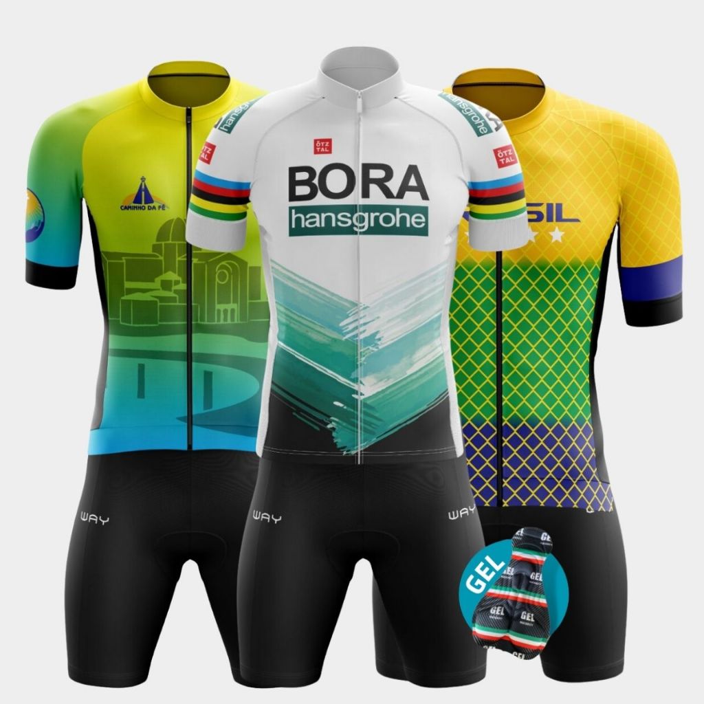 Conjunto Ciclismo Masculino Camisa Zíper Total Bermuda Forro Gel Camiseta Short