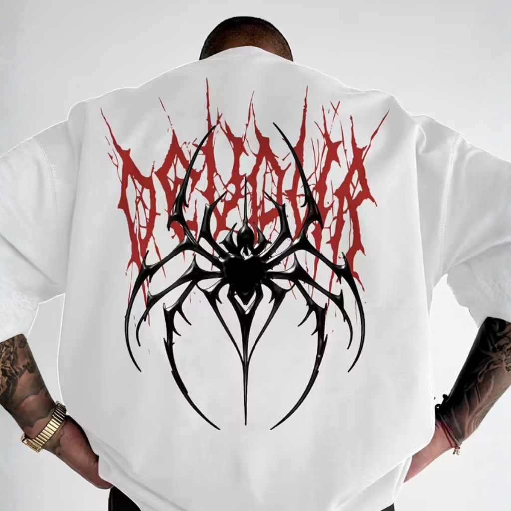 Camiseta Oversized Estampa Dark Spider Tribal  Moda Alternativa Larga em Oferta na Shopee