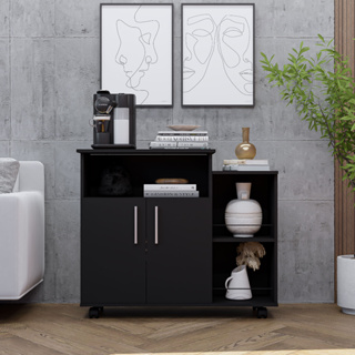 Buffet Aparador Multiuso 2 Portas e Prateleiras Com Rodinhas Móveis Bonatto em Oferta na Shopee