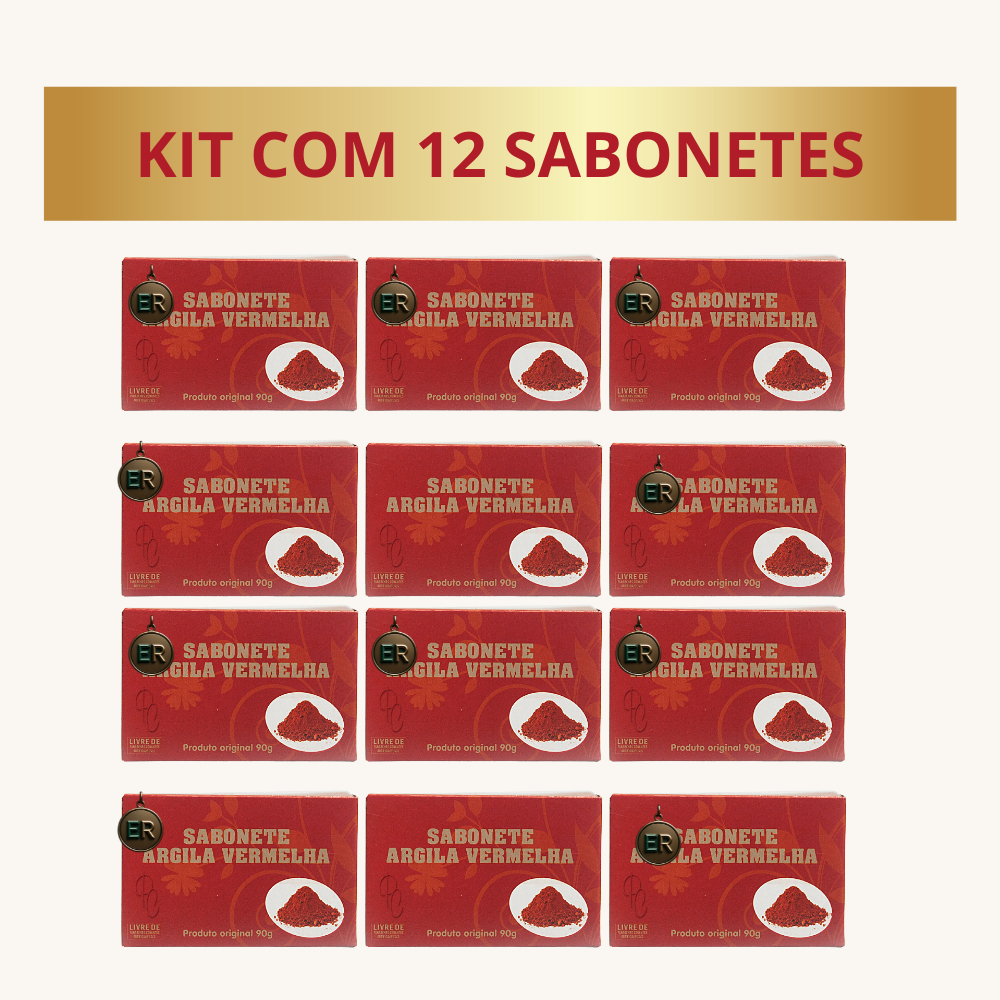 12 Sabonete Barra Argila Vermelha Limpeza Facial e Corporal Clareadora em Oferta na Shopee
