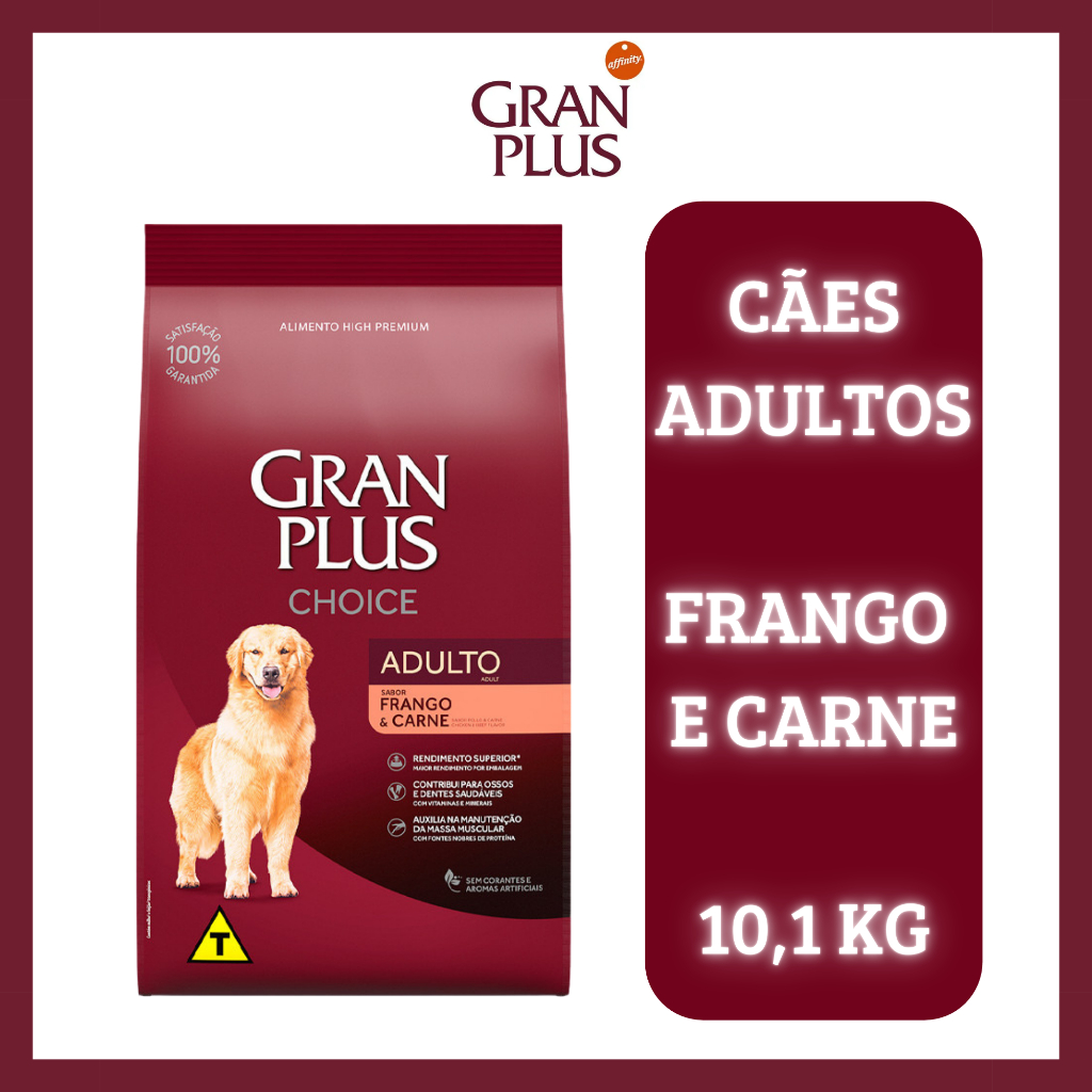 Ração 10,1Kg GranPlus Choice Frango e Carne para Cães Adultos