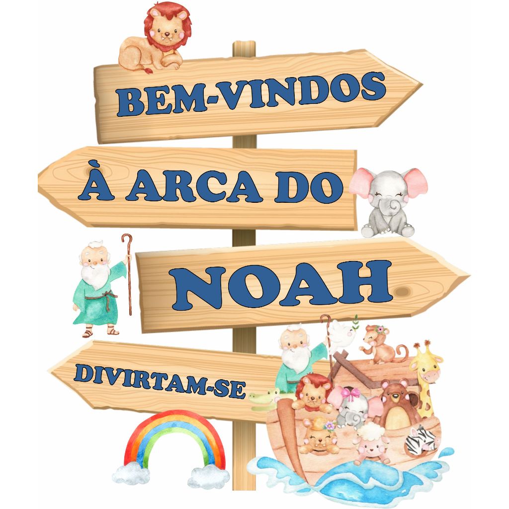 Display de Chão Mdf Decoração Placa Seta - Festa - Arca de Noé - Noé - Animais - Dilúvio (1 Peça - Vários Tamanhos)