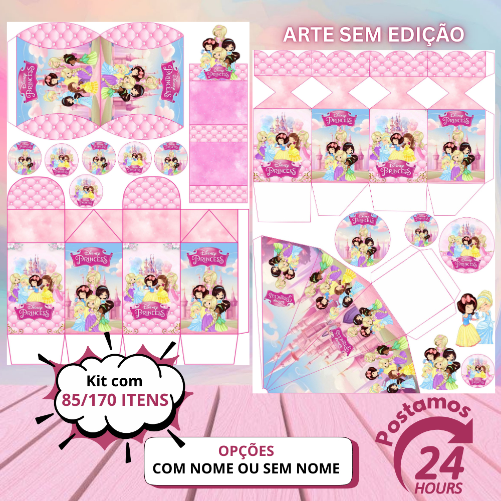 Kit com 170/85itens As Princesas Disney Aquarela Lembrancinhas Personalizadas sem/com NOME-Envio 24H