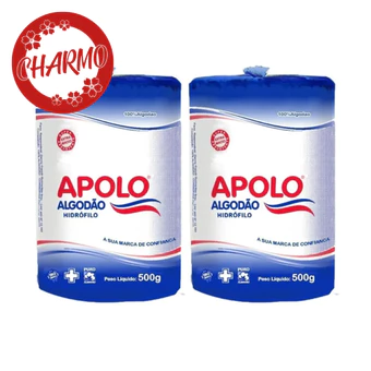 Algodão Hidrófilo Rolo Kit c/2 unidades Apolo 100% PURO ALGODÃO 500g