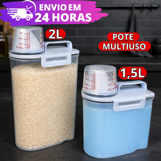 Dispenser Pote Hermético Com Copo Medidor 1,5L e 2L Organizador Dosador Multiuso Porta Mantimentos 2 e 1 Unidades em Oferta na Shopee