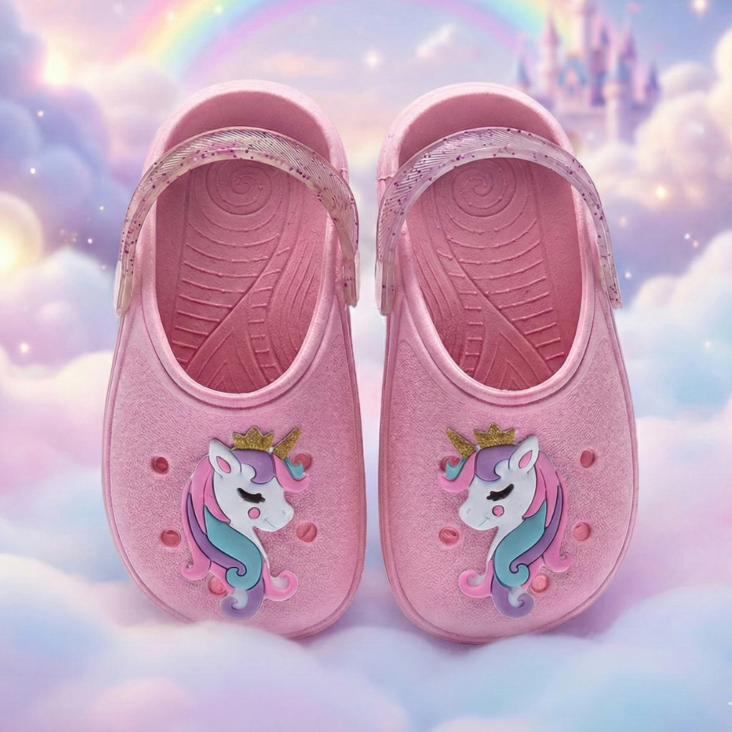 Babuche Infantil Menina Sandália Casual Brilho Enfeite Unicórnio Leve Macio Confortável Verão