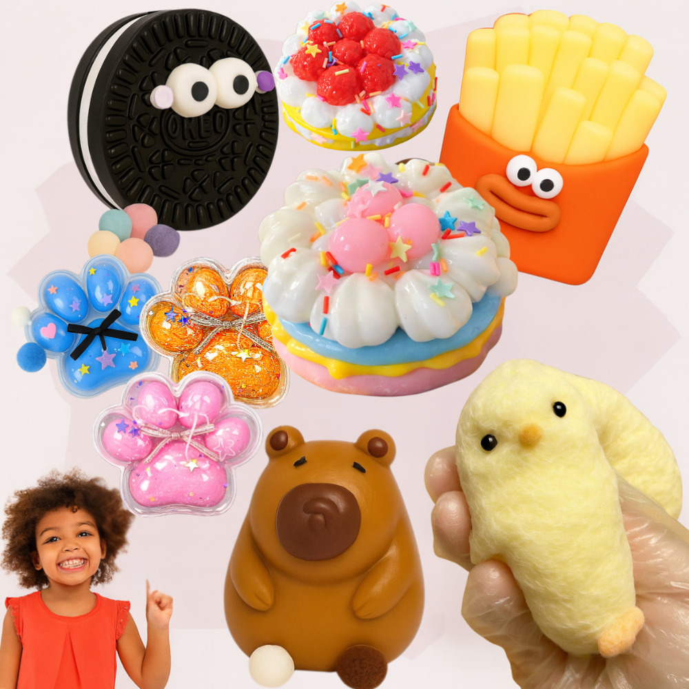 Kit 1 2 3  Brinquedos Squishy de Apertar Sensorial Antiestresse Bichinho Capivara Pintinho Bolacha Oreo Fidget Toy