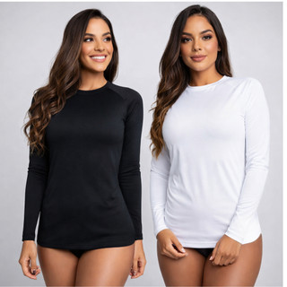 camisa proteção solar feminina uv lisa - segunda pele. proteção uv cores blusa lisa - uv fator 50+
