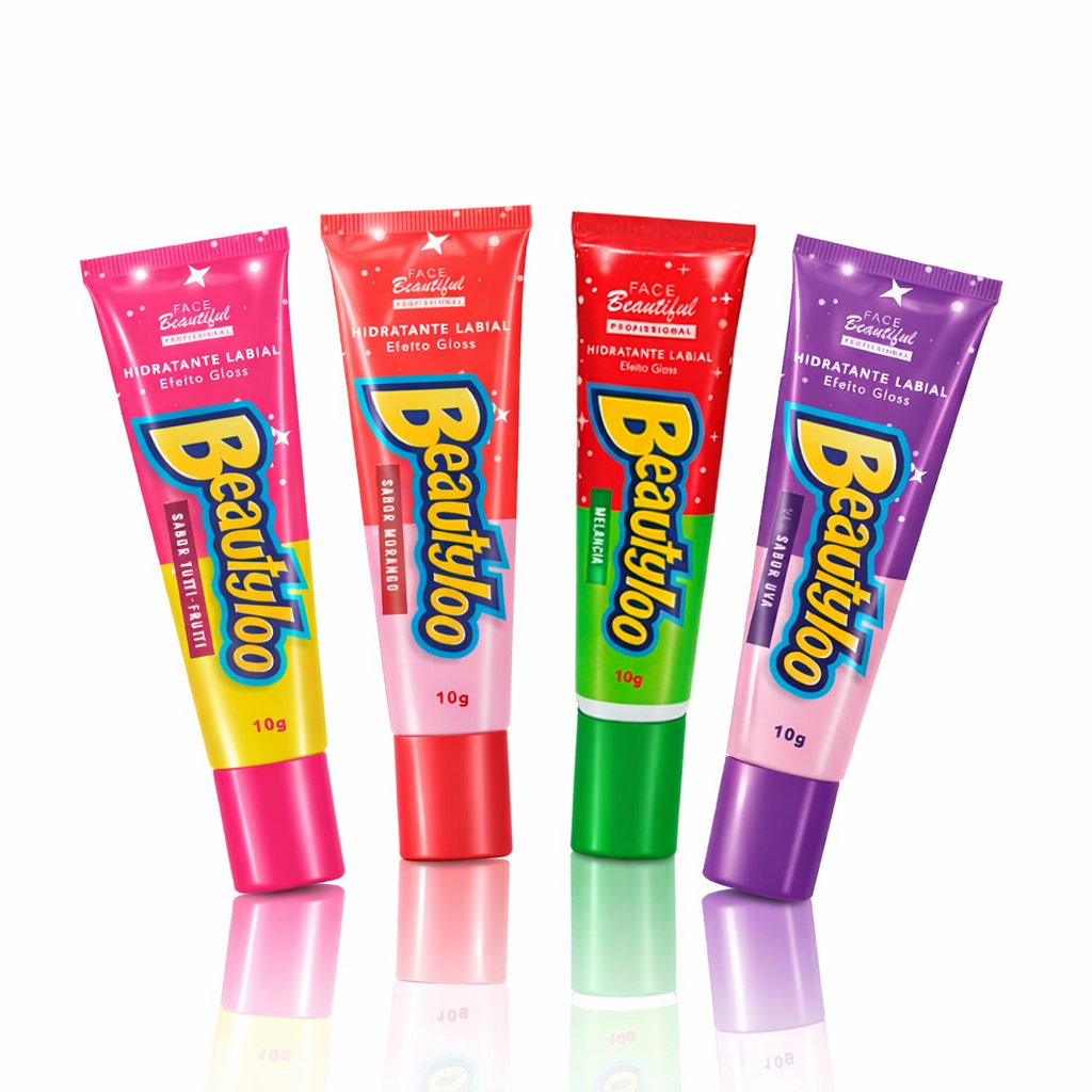 Kit 04 Hidratantes Labiais Cheirinho de Chiclete Beautyloo Face Beautiful