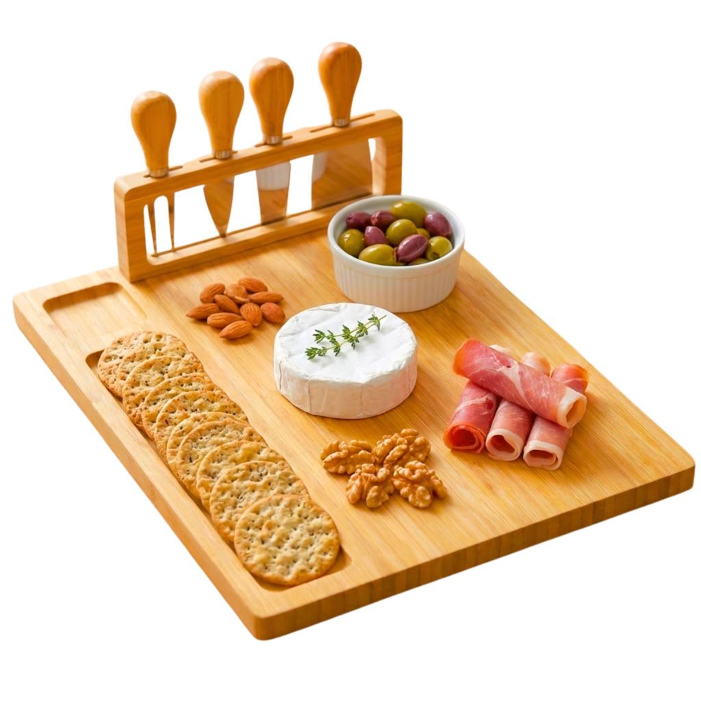 Kit Petisqueira Em Bambu + Facas E Garfos Tábua Ecoeden