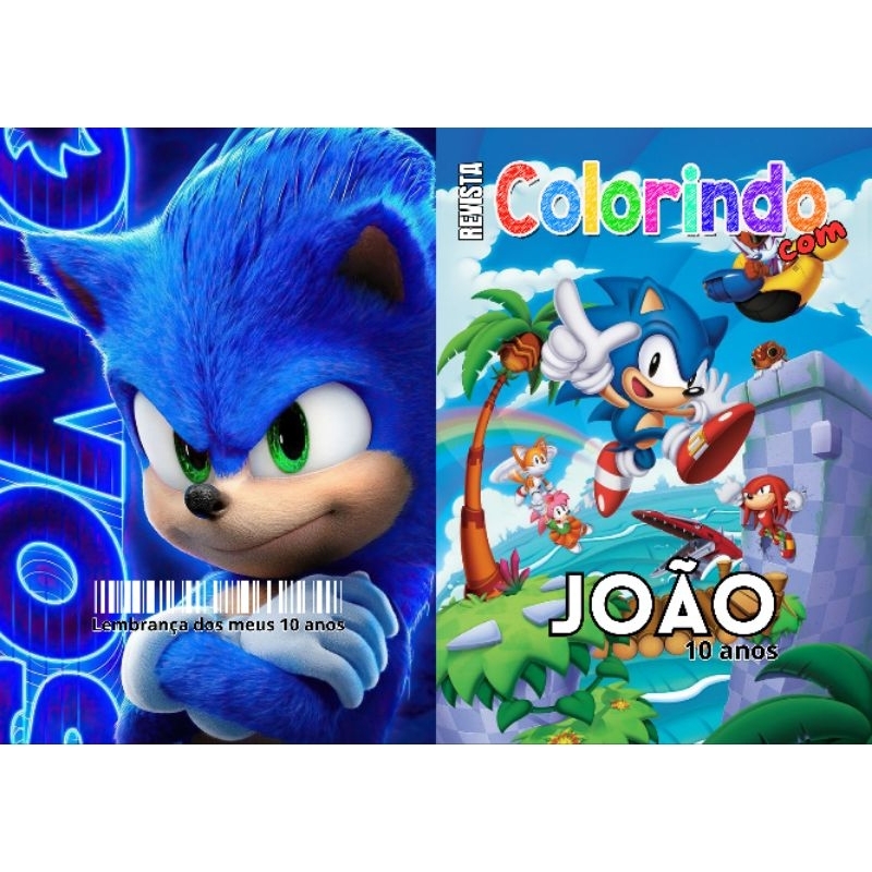 Revista de Colorir SONIC 2 Personalizada Lembrancinha Festa Infantil Todos os Temas Livro