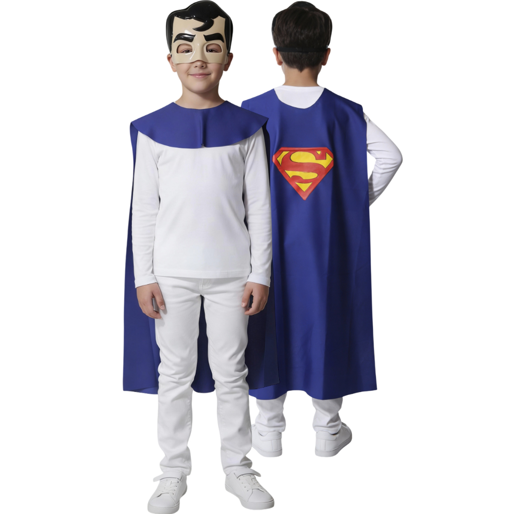 Kit Capa e Mascara Meio Rosto Elásticas Infantil Super Man / Super Homem  Plástico P/ Fantasia